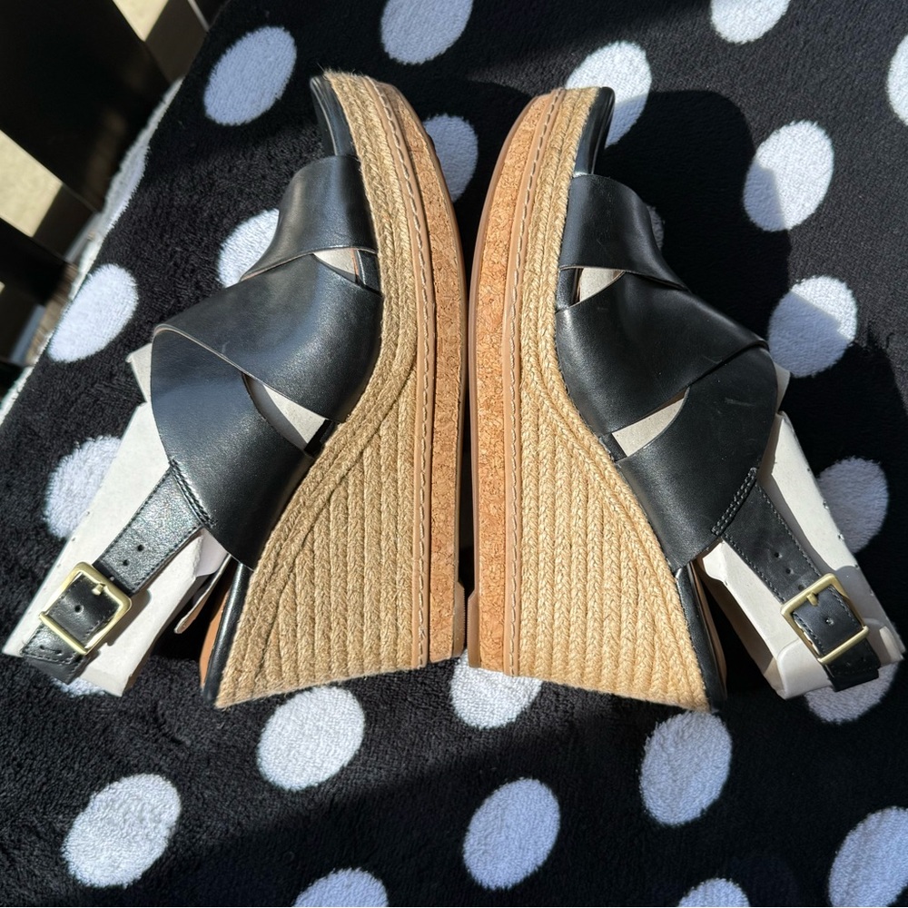Clarks Black Leather Wedge Sandals - Picture 7 of 8